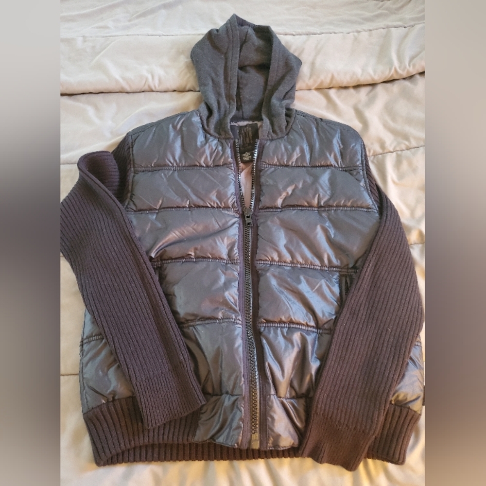 Calvin Klein Charcoal and Black Hooded Puffer Jacket